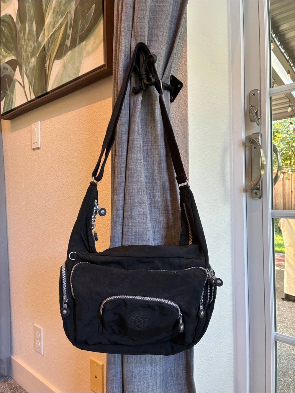 Kipling Black Nylon Multi-Zip Shoulder Bag